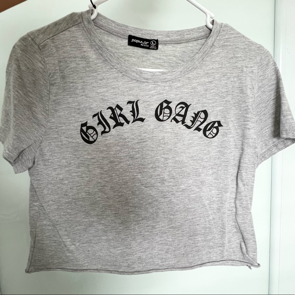Girl Gang Cropped Grey Tee